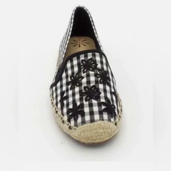 Isaac Mizrahi Live! Gingham Espadrilles Eyelet Embroidery Black Shoes AUTHENTIC - Picture 8 of 9